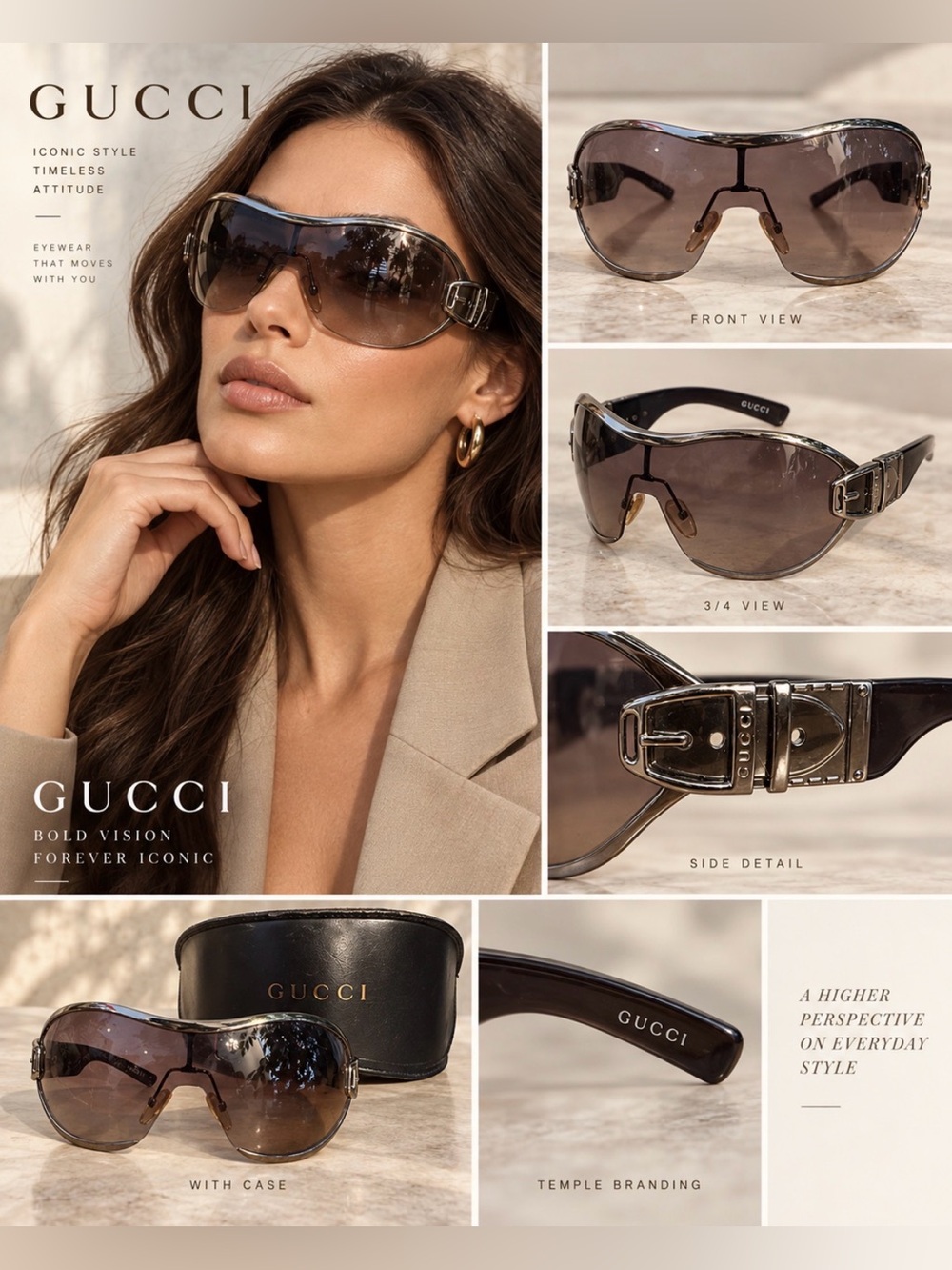 Gucci GG 2738/S Belt Buckle Shield Sunglasses Brown